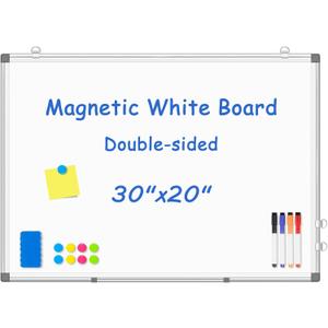 Double-Sided White Board Dry Erase Magnetic Whiteboard Wall 30x20 Silver