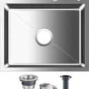 ROVOGO 21.7"x17.7"x8.7" Kitchen Sink Drop-in, 304 Stainless Steel Single Bowl 2-Hole, Top Mount Handmade Bar Prep Sink with Drain Assembly, Brushed