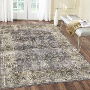 Washable Area Rug 5'x7' Low Pile Entryway Non Slip Floral Print Stain Resistant Ultra-Thin for Living Room Bedroom Dining Room, (Black/Grey)