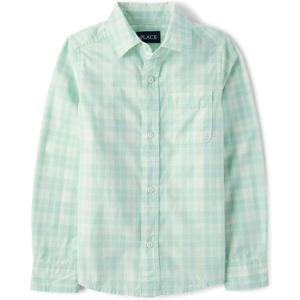 The Children's Place Boys Long Sleeve Button Down Shirts (Large, Mint Cream)
