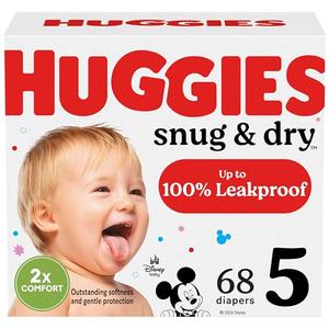 Huggies Size 5 Diapers, Snug & Dry Baby Diapers, Size 5 (27+ lbs), 68 Count