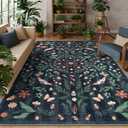 Lahome Insect Botanical Washable Black 8x10 Area Rugs for Living Room, Non Slip Rugs for Bedroom, Boho Indoor Throw Dining Room Rugs for Under Table Carpet for Home Office Playroom(Black,8x10)