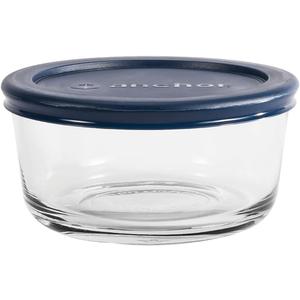 Anchor Hocking 2 Cup Glass Storage Containers with Lids, Set of 4 Glass Food Storage Containers with Navy SnugFit Lids