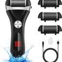 Electric Foot Callus Remover Kit, Elmchee Rechargeable Pedicure Tools Foot Care Feet File with 3 Roller Heads,2 Speed,Battery Display for Remove Cracked Heels Calluses and Dead Skin(Black) (1 Count (Pack of 1))