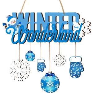 Namalu Winter Wonderland Ornaments Wooden Blue and White Decorations Door Sign Snowflake Glove Ornaments for Xmas Winter Holiday Farmhouse Indoor Outdoor