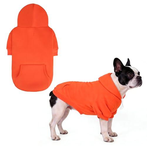 KOOLTAIL Dog Hoodie for Large Medium Small Dogs,Soft &Warm Pet Sweater with Leash Hole and Pocket Boy Girl,Puppy Fall Winter Jacket Clothes,French Pitbull Cold Weather Coat Sweatshirt,Orange S/M