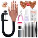 Saviland Practice Hand for Acrylic Nails, Flexible Moveable Fake Hands, Manicure Trainng Hand Nail Kit for Beginners, Movable Nail Maniquin Hand with 200PCS Nail Tips, Nail Glues, Brush and Clipper 