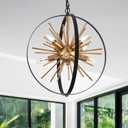 Black Gold Sputnik Chandelier, Starburst Firework Pendant Light fixtures, D18" x H20" 8-Light Sputnik