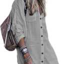 Bsubseach Womens Long Sleeve Linen Swimsuit Cover Up Button Down Beach Cover Ups Summer Swim Shirt Dresses (One Size, Grey)