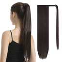 BARSDAR Darkest Brown Straight Wrap Ponytail Extension - 26 Inch Long Straight Wrap Around Ponytails for Women, Clip in Ponytail Hair Extensions Synthetic Brown Pony Tails Hairpieces Daily