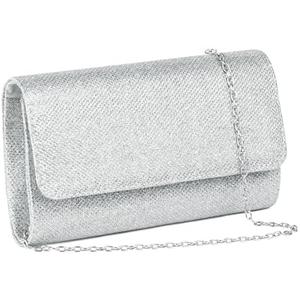 OSDUE Clutch Purse, Evening Bag for Women Zipper Shoulder Bag for Wedding and Party Accessories Wedding Shiny Silver