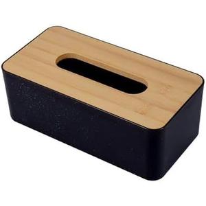 Wooden Tissue Box Holder,Rectangular Bamboo Tissue Box Cover,Removable Tissue Dispenser Organizer for Bathroom,Bedroom,Living Room,Kitchen,Office (Black, Pack of 1)
