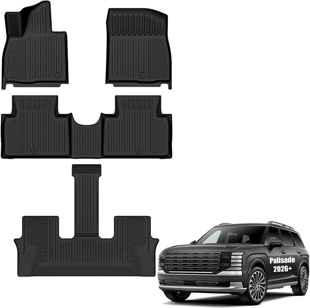 Auxko All Weather Floor Mats for Hyundai Palisade 2026 7/8 Seats Gasoline Only All Season TPE Accessories Guard Odorless Anti-Slip Floor Liners for Hyundai Palisade 2026 7/8 Passengers