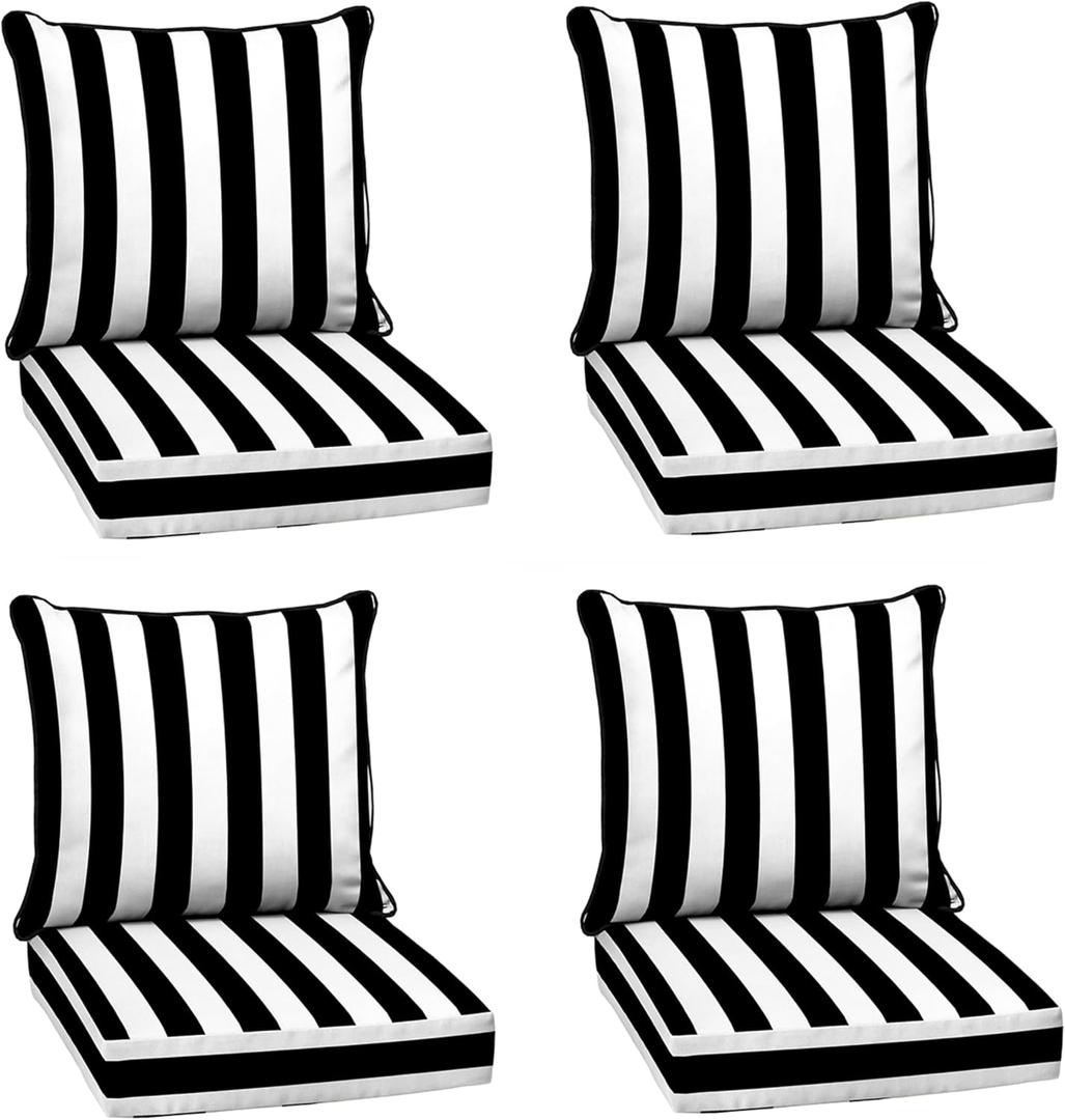 Arden Outdoor Deep Seat Cushion Set (4-Pack), 24 in x 24 in, Weather-Proof, Rain-Proof, Fade Resistant Patio Cushion for Chair, Sofa, and Couch Black Cabana Stripe