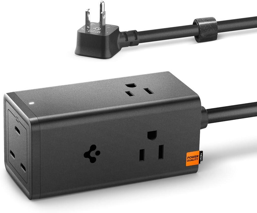 USB C Power Strip, Spigen 6-in-1 3 AC & 3 USB C (70W) GaN PD PPS Bedside Desktop Charging Station with 15A 5ft Extension Cord for MacBook Pro, iPhone 16 Pro Max Galaxy S25 Ultra z fold flip 6 Pixel