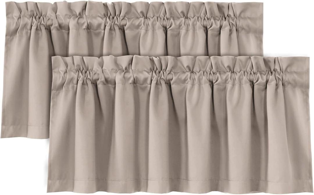 H.VERSAILTEX 100% Blackout Valances for Windows,Living Room Bedroom Bathroom Farmhouse Style Rustic Dinning Room Blackout Thermal Insulated Rod Pocket, W52 x L18 Inch Length, Natural Sand, 2 Panel
