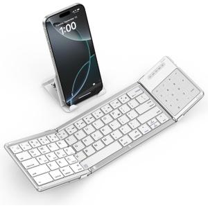 SODI Foldable Keyboard with Touchpad, Portable Wireless Keyboard for Mac with Stand Holder and PU Leather Cover, Rechargeable Pocket Folding Key Board for iPad, iPhone, Mac iOS Tablets & Laptop