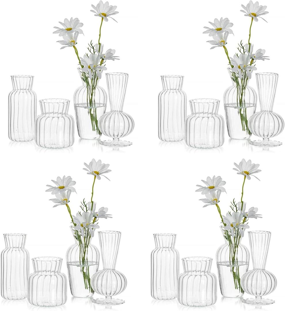Mini Glass Vases for Centerpieces - Hewory Small Clear Bud Vase in Bulk, Cute Flower Vases Set for Wedding, Home Decoration, Table Decor (Clear, 16)