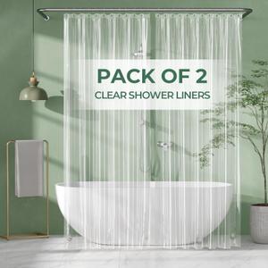 AmazerBath Shower Curtain Liner 2 Pack, 72 x 96 Inches Extra Long PEVA Plastic Shower Liner with 3 Weighted Stones and 12 Rustproof Metal Grommet, Lightweight Waterproof Shower Curtain - Clear (72"W x 96"L (Pack of 2))
