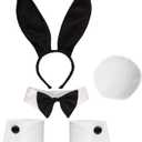 Bunny Costume Set - Rabbit Ears Headband, Bow Tie, Cuff and Tail Accessories Kit (Black)