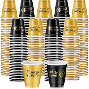 100 Pcs 40th Birthday Plastic Shot Glasses 2 oz Cheers to 40 Years Disposable Cups Bulk for Women Men Happy Birthday Anniversary Wedding Party Decorations Favors