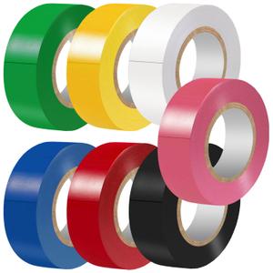 Electrical Tape Colors 7 Rolls 3/4-Inch by 30 Feet, Waterproof, Strong Adhesive, Durable, Easy-Wrap, Pink, Yellow, Red, Green, Blue, White, Black