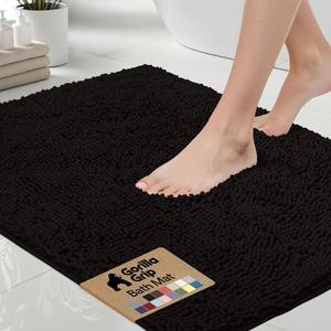 GORILLA GRIP Bath Rug Mat 48x17, Thick Soft Absorbent Chenille, Quick Dry Microfiber Mats, Rubber Backing Washable Shower Floor Rugs, Bathmat Runner, US Designed Bathroom Home Decor Accessories Black