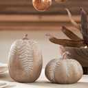 DN DECONATION 2-Pack Fall Pumpkin Decorations for Home, Faux Pumpkins for Decorating, Rustic Brown Resin Pumpkins Decor with Carved Leaves  Thanksgiving Table Centerpiece, Modern Farmhouse Fall Decor