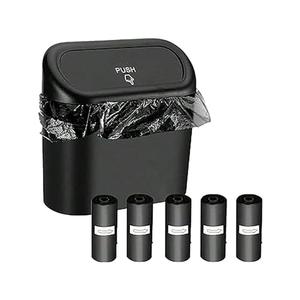 RAMMASUN Leak-Proof Mini Car Trash Can with Lid & 5 Packs of 150 Garbage Bags