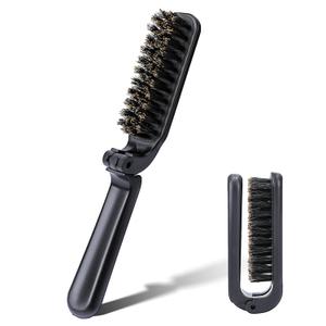 Mozeat Lens Folding Boar Bristles Brush, Collapsable Pocket Hair Brush with Natural Bristles, Anti-Static Range Hair Brush, Mini Beard Brush, Portable Hair Styling Tool for Women and Men (Black)