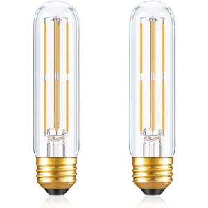 Dimmable E26 T10 LED Bulb Tube Light Bulbs 6W(60W Equivalent), Tubular Light Bulb Type T Long Thin Skinny Light Bulbs for Curio Cabinet, Piano Light, Chandelier, Hutch, 2700K Solf White 600LM, 2 Pack
