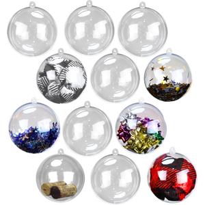 Iconikal 8 cm 12-Pack Fillable Clear Plastic Ball Ornaments, 3.1-Inch (80 mm) for DIY Crafts, Christmas & Holiday Decor