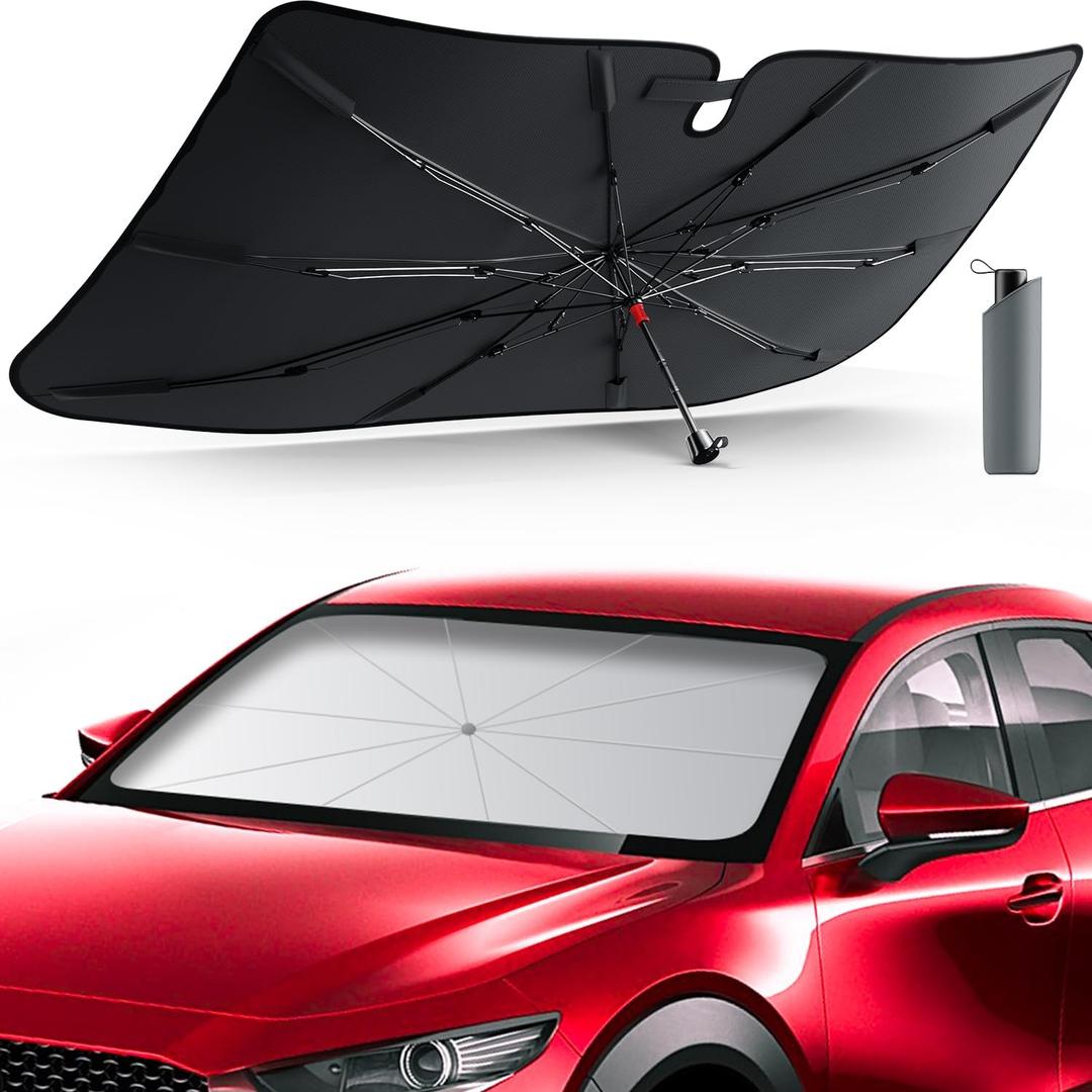 [Upgrade] DMJN Umbrella Windshield Sun Shade, [Nano-Ice-Crystal Coatings] Umbrella Sunshade for Car - Protect Interior from UV & Keep Car Cooler (Small)