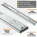 HBL’ 2 Pairs | Soft Close Drawer Slides 16 inch, Heavy Duty Cabinet Drawer Slides Replacement - Ball Bearing Full Extension, 200 LB Capacity, Made of Cold-Rolled Steel, Rust-Resistant & Long-Lasting