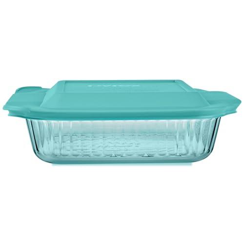 Pyrex Colors Tinted (8"x8") Tinted Glass Baking Dish with BPA-Free Lid, Oblong Bakeware Glass Pan For Casserole & Lasagna, Dishwasher, Freezer, Microwave and Pre-Heated Oven Safe, Aqua