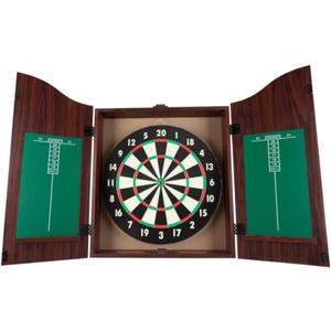 Dart Board Cabinet Set with 18-inch Dartboard, 6 Steel-Tip Darts, and Chalkboard Scoring for Game Rooms, Man Caves, and Home Bars by Trademark Poker