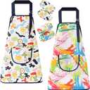 Kids Apron 2 Pack Toddler Apron with Pockets Adjustable Kids Aprons for Girls Boys Cooking Baking Painting Crafting