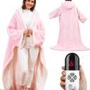 Wearable Heated Blanket with Foot Pocket Sleeves, Heated Robe Heated Snuggie, 6 Heating Levels 4 Hours Auto-Off, Overheat Protection Machine Washable, 50x70, Pink