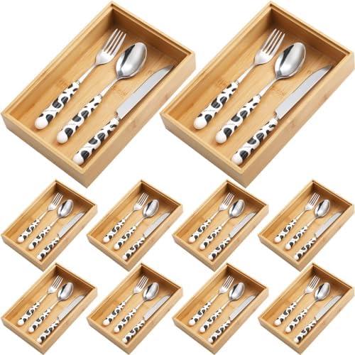 Kigley 8 Pieces Bamboo Drawer Organizer Kitchen Utensils Wooden Utensil Stackable Wooden Storage Box Bamboo Silverware Tray for Drawer(9 x 6 x 2 Inch,Wood)