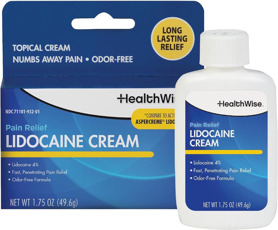 6 x HealthWise Maximum Strength Lidocaine Cream | Numbs Away Pain | Long-Lasting Relief | Non-Greasy | 1.75 Oz