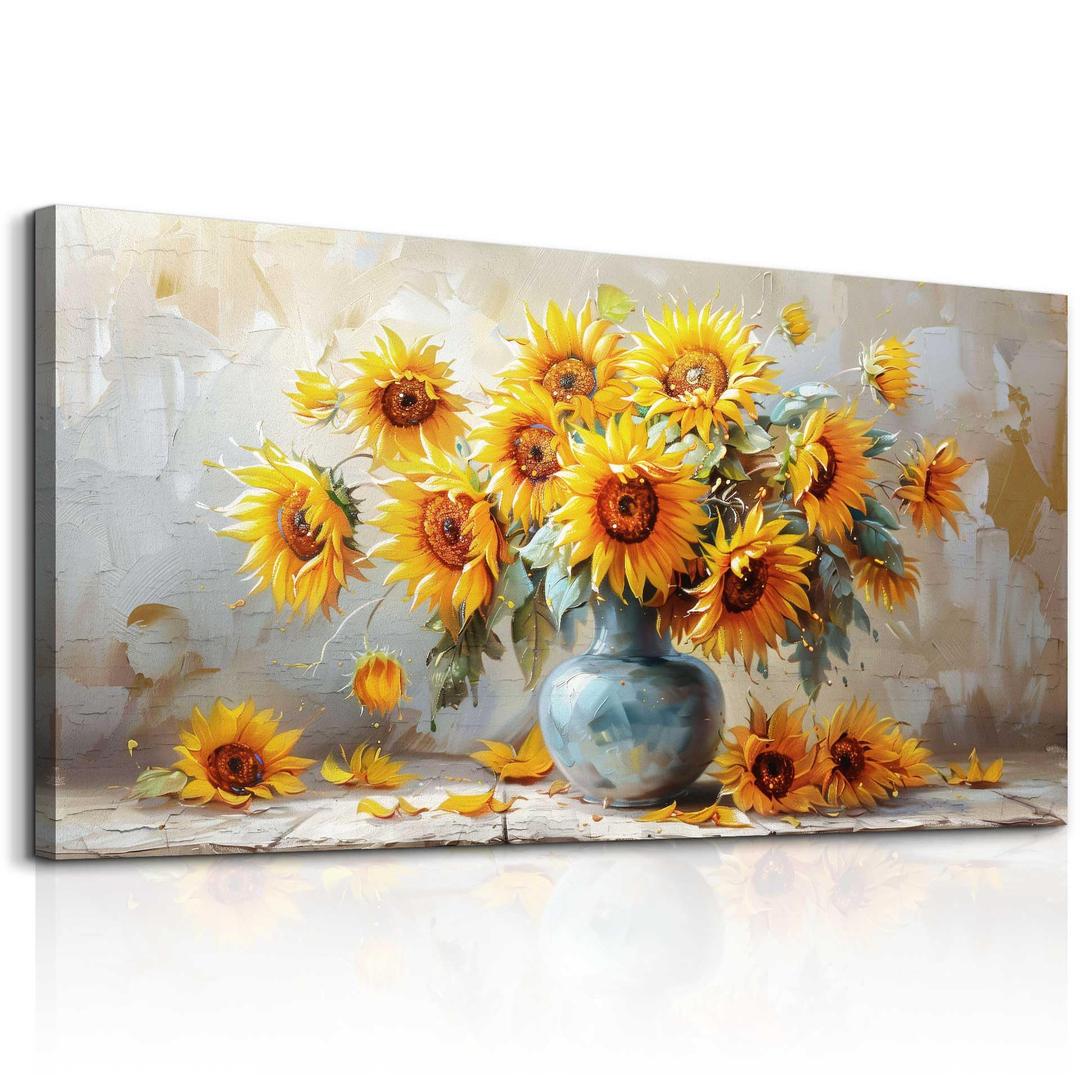 MHARTK66 Canvas Wall Art For Living Room Farmhouse Sunflower Wall Decor Large Flower Field Paintings For Bedroom Vintage Poster Art Prints Framed Artwork For Walls Kitchen Pictures Wall Decor 20x40