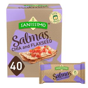 Sanissimo Salmas Chia & Flaxseed, 40 Packs of 3 Crackers, Oven Baked Corn Crackers, Gluten Free, Non-GMO, Kosher Certified