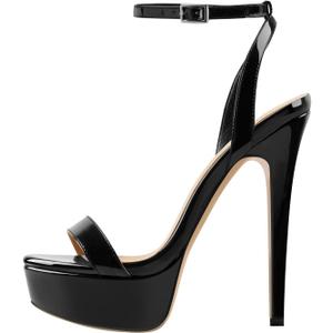 Platform Stiletto High Heels for Women, Round Open Toe Ankle Strap Sexy Heeled Sandals for Wedding Party Dress (8.5, Black)