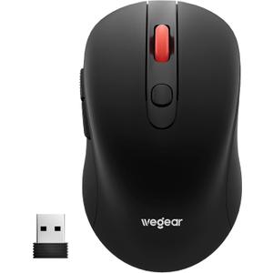 Wegear USB Wireless Mouse for Laptop PC Mac, 2.4GHz Cordless Mouse with 6 Buttons, 5-Level Adjustable 4000 DPI, Ergonomic Portable Optical Computer Mice, 24-Month Battery Life -Black