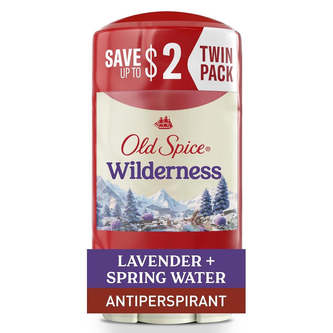 Old Spice Dry Feel Antiperspirant Deodorant for Men, 24/7 Sweat & Odor Protection, Gentle on Skin with Skin Conditioners, Wilderness with Lavender + Spring Water Scent, 2.6 oz (Pack of 2)