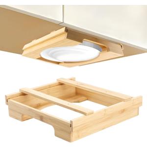 9-inch Paper Plate Dispenser, Under Cabinet Bamboo Plates Holder, Kitchen Counter Vertical Plate Dipensers Holders Countertop Caddy