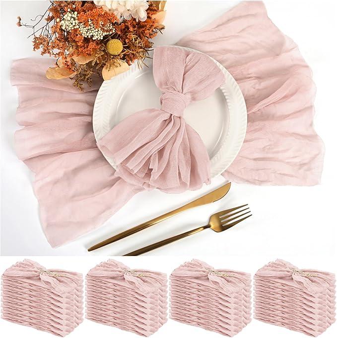 Teruntrue 30 Pack Pink Cloth Napkins Cheesecloth Napkins Set of 30 Gauze Napkins Bulk Washable Boho Dinner Table Napkins Wedding Party Baby Shower Birthday Party Decorations，20 x 20 Inch