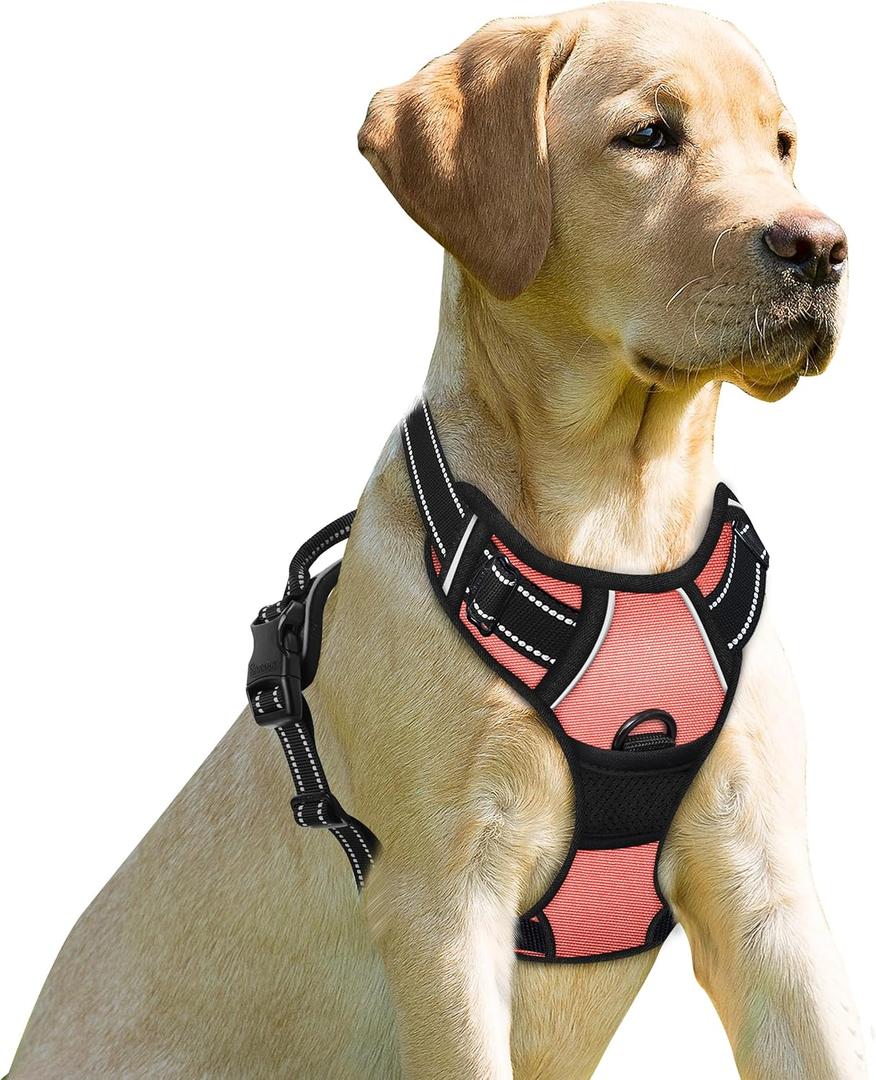 BARKBAY No Pull Dog Harness Front Clip Heavy Duty Reflective Easy Control Handle for Large Dog Walking(Light Pink,L) (Large(Chest:24.5-32.5"))