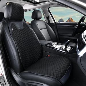 Linen Front Car Seat Covers Breathable Cloth Fabric Seat Protector Anti-Slip Design Universal Fit for Most Cars, SUV, Pick-up Trucks All Season Comfort (Black, 1 Pack)