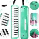 Eavnbaek 32 Keys Melodica Instrument, Soprano Melodica Air Piano Keyboard Pianica with 2 Soft Long Tubes, 2 Short Mouthpieces and Carrying Bag (Green)